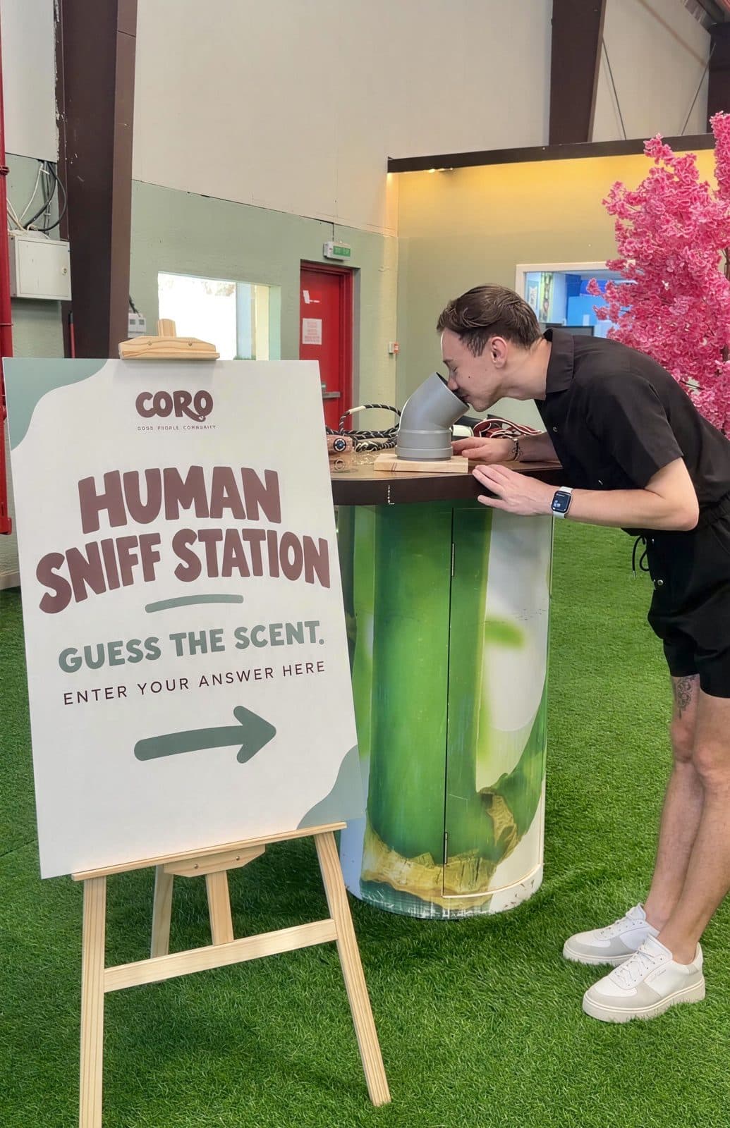 A guest at the Human Sniff Station guessing a scent
